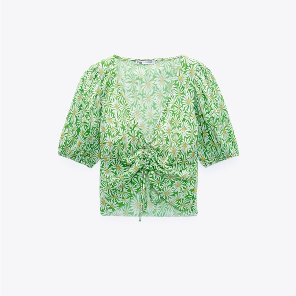 SOLD - Green ZARA Daisy Scrunched Top - Picture 8 of 10